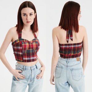 American Eagle Bustier Halter Plaid Crop Top Multicolor Clueless Preppy Size L